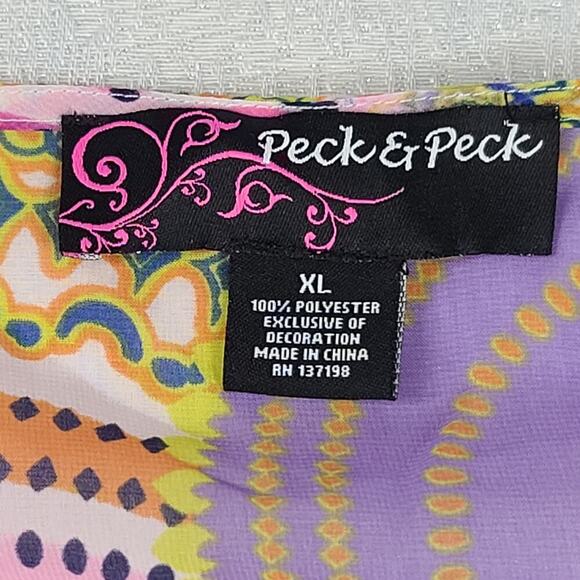 Peck & Peck women's funky dopamine blouse sheer paisley pink Size XL cover up - Picture 7 of 8
